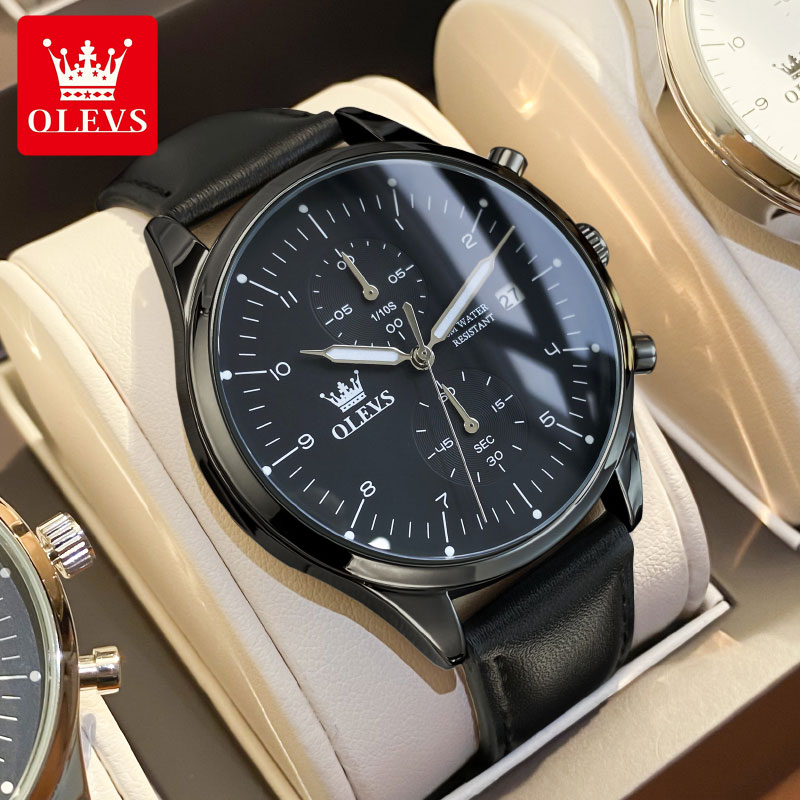 Leather Watch Band Men - OLEVS 2880 Casual Fashion Men's Watch