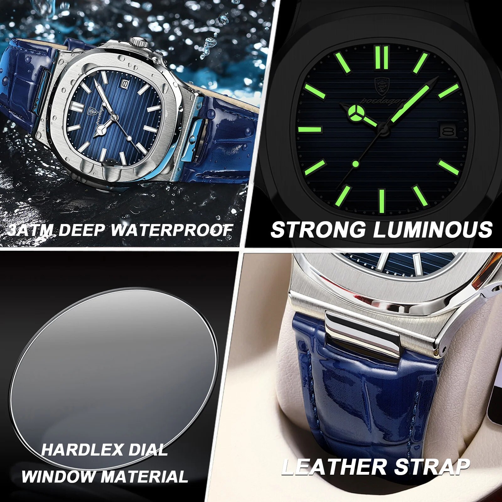 POEDAGAR Top Luxury Square Man - огляд і ціна Patek Philippe Watch Nautilus